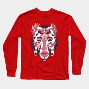 Pink and White African Mask 1 Long Sleeve T-Shirt